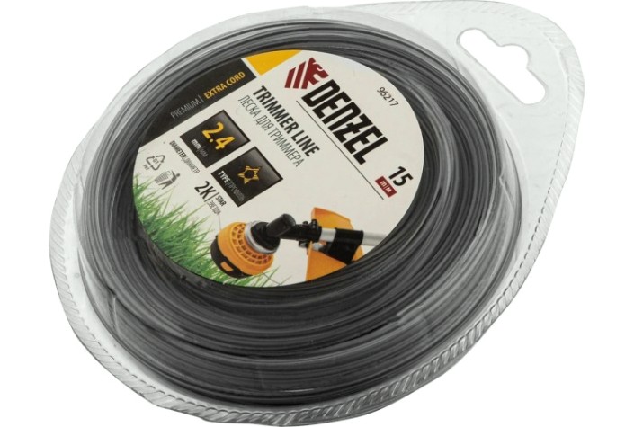 Леска триммерная Denzel EXTRA CORD двухкомпонентная звезда, 2,4 мм х 15 м. [96217]