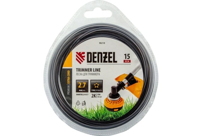 Леска триммерная Denzel EXTRA CORD двухкомпонентная звезда, 2,7 мм х 15 м. [96218]