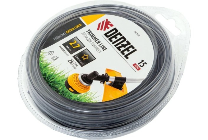 Леска триммерная Denzel EXTRA CORD двухкомпонентная звезда, 2,7 мм х 15 м. [96218]