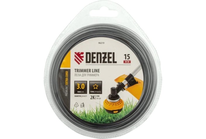 Леска триммерная Denzel EXTRA CORD двухкомпонентная звезда, 3,0 мм х 15 м. [96219]