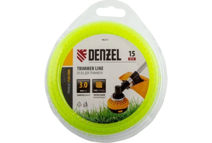 Леска триммерная Denzel FLEX CORD для зубчатый квадрат, 3ммх15м, блистер [96215]
