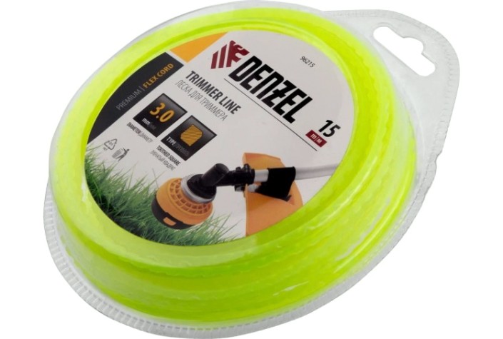 Леска триммерная Denzel FLEX CORD для зубчатый квадрат, 3ммх15м, блистер [96215]