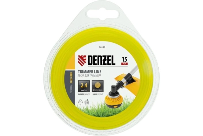 Леска триммерная Denzel FLEX CORD круглая 2,4 мм х15 м. [96108]