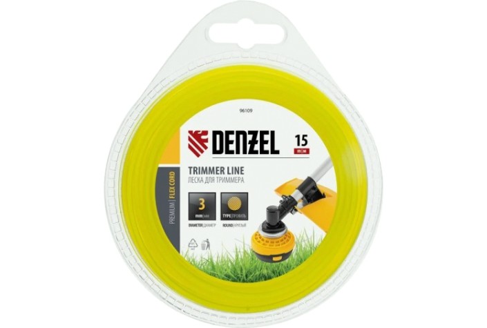 Леска триммерная Denzel FLEX CORD круглая 3 мм х15 м. [96109]