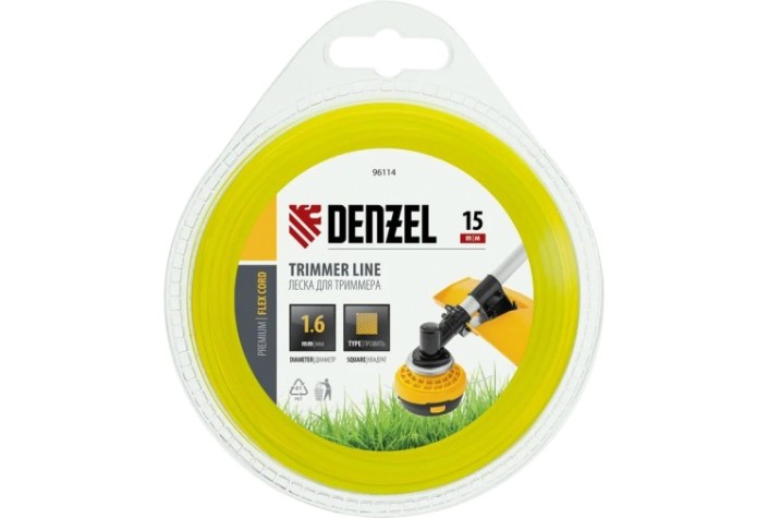 Леска триммерная Denzel FLEX CORD квадрат 1,6 мм х 15 м. [96114]