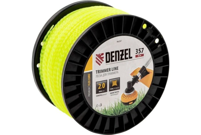 Леска триммерная Denzel FLEX CORD витой квадрат, 2,0 мм х 357 м. [96297]