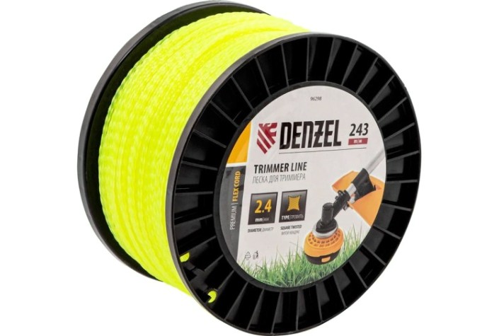 Леска триммерная Denzel FLEX CORD витой квадрат, 2,4 мм х 243 м. [96298]