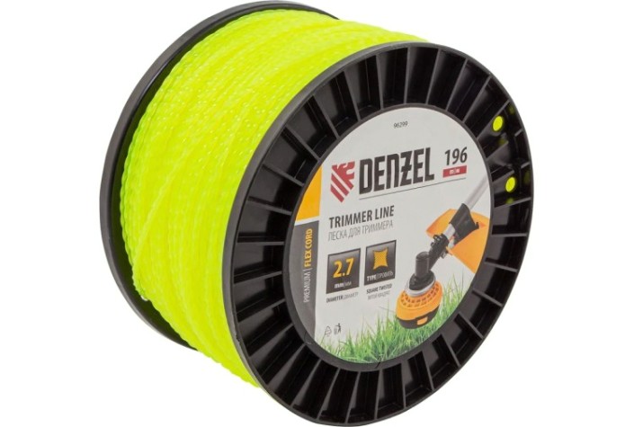 Леска триммерная Denzel FLEX CORD витой квадрат, 2,7 мм х 196 м. [96299]