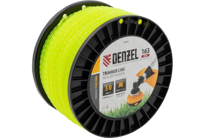 Леска триммерная Denzel FLEX CORD витой квадрат, 3,0 мм х163 м. [96802]