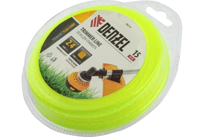 Леска триммерная Denzel FLEX CORD зубчатый квадрат, 2,4 мм х 15 м. [96214]