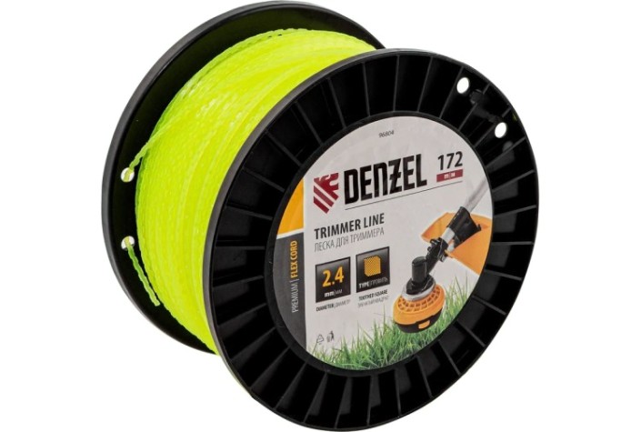 Леска триммерная Denzel FLEX CORD зубчатый квадрат, 2,4 мм х 172 м. [96804]