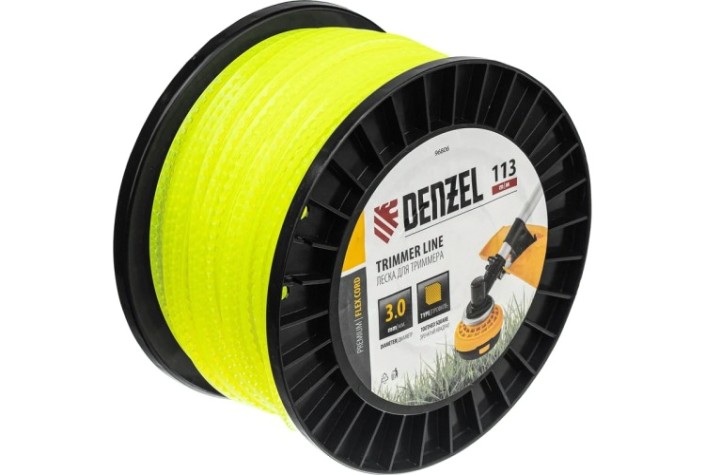 Леска триммерная Denzel FLEX CORD зубчатый квадрат, 3,0 мм х 113 м. [96806]