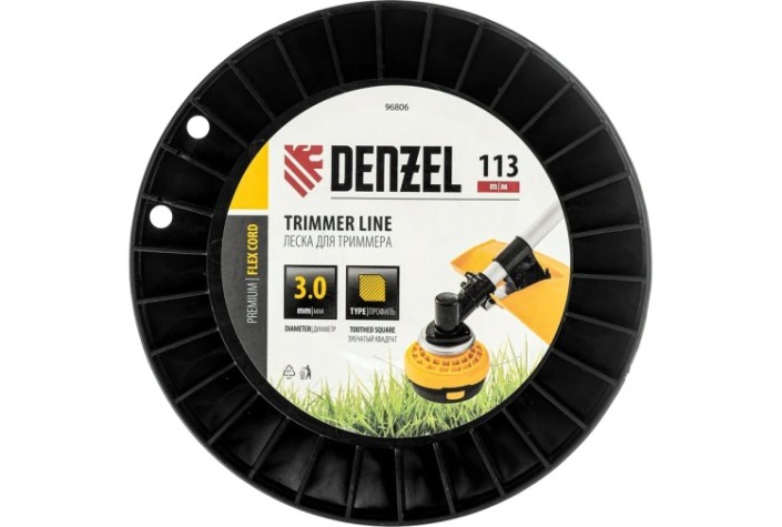 Леска триммерная Denzel FLEX CORD зубчатый квадрат, 3,0 мм х 113 м. [96806]