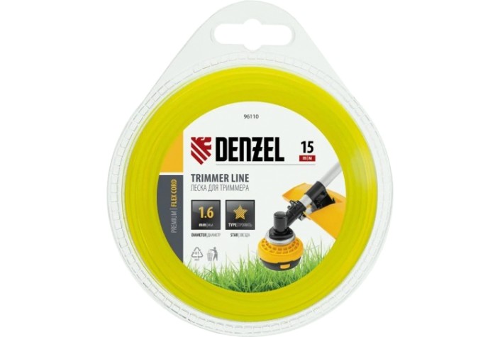 Леска триммерная Denzel FLEX CORD звезда 1,6 мм х 15 м. [96110]
