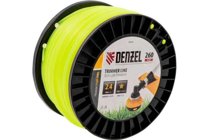 Леска триммерная Denzel FLEX CORD звезда, 2,4 мм х 260 м. [96286]