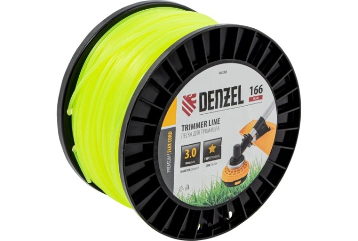 Леска триммерная Denzel FLEX CORD звезда, 3,0 мм х 166 м. [96288]