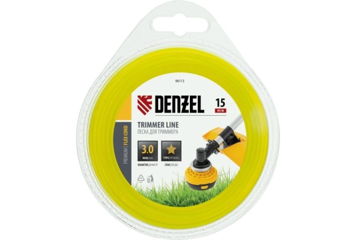 Леска триммерная Denzel FLEX CORD звезда 3 мм х 15 м. [96113]