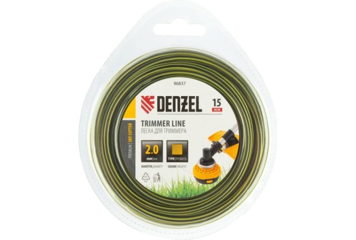 Леска триммерная Denzel SkyCutter двухкомпонентная квадратная, 2,0 мм х 15 м. [96837]