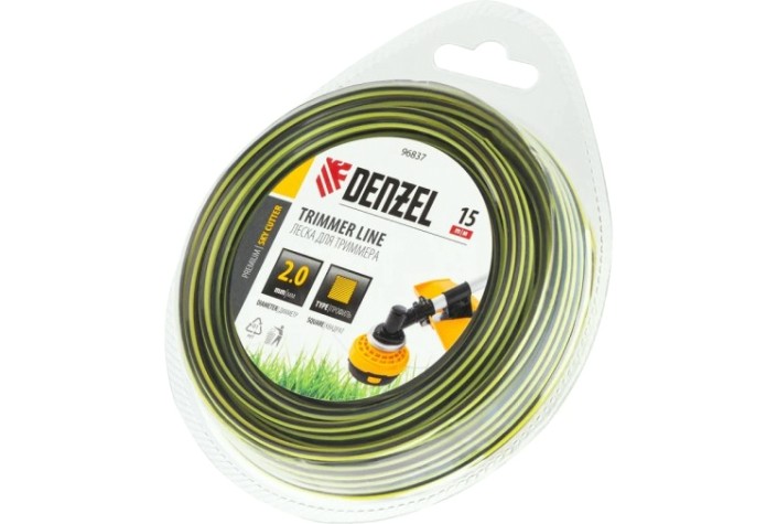Леска триммерная Denzel SkyCutter двухкомпонентная квадратная, 2,0 мм х 15 м. [96837]
