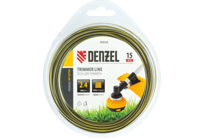 Леска триммерная Denzel SkyCutter двухкомпонентная квадратная, 2,4 мм х 15 м. [96838]