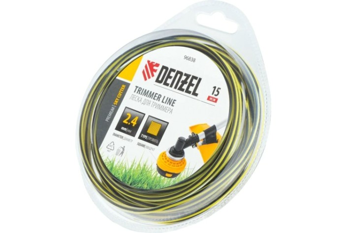 Леска триммерная Denzel SkyCutter двухкомпонентная квадратная, 2,4 мм х 15 м. [96838]