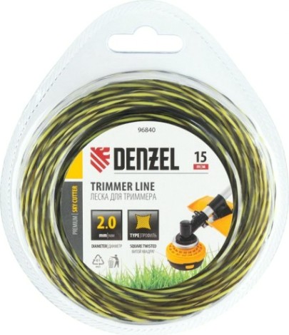 Леска триммерная Denzel SkyCutter двухкомпонентная витая квадратная, 2,0 мм х 15 м. [96840]