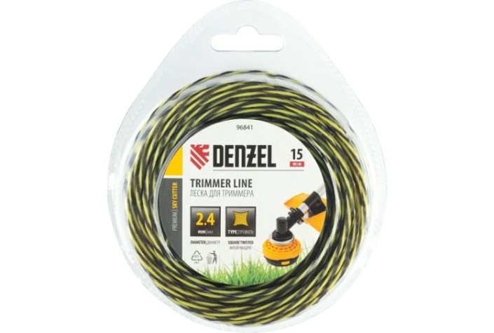 Леска триммерная Denzel SkyCutter двухкомпонентная витая квадратная, 2,4 мм х 15 м. [96841]