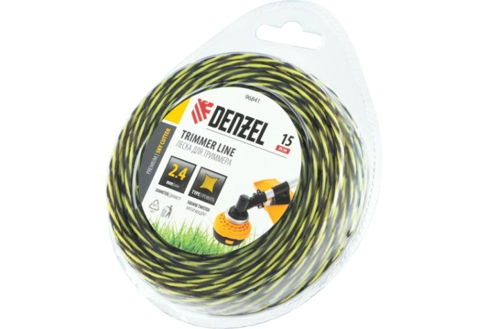 Леска триммерная Denzel SkyCutter двухкомпонентная витая квадратная, 2,4 мм х 15 м. [96841]