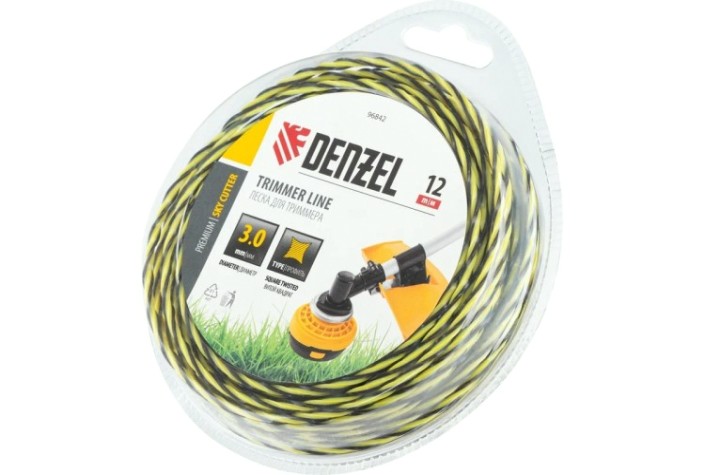 Леска триммерная Denzel SkyCutter двухкомпонентная витая квадратная, 3,0 мм х 12 м. [96842]