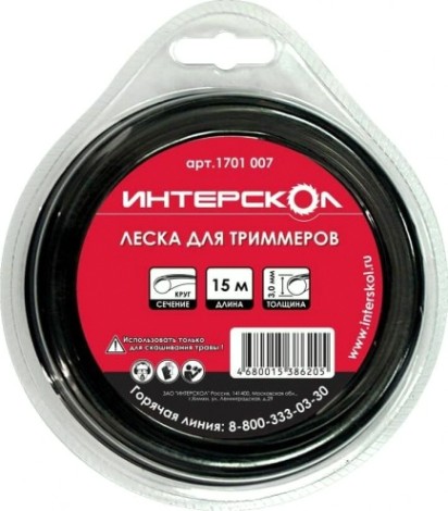 Леска триммерная ИНТЕРСКОЛ d=3 мм, 15 м (сечение-круг) [1701.007]