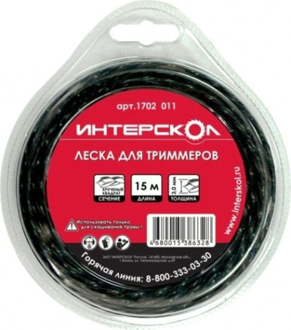 Леска триммерная ИНТЕРСКОЛ d=3 мм, 15 м (сечение-квадрат) [1702.011]