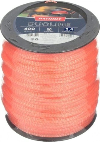 Леска триммерная PATRIOT 2,4 мм/ 400 м Duoline (скрученный квадрат, двухцветная, красная жила) [805401181]