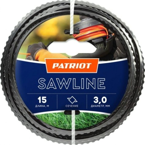 Леска триммерная PATRIOT 3,0 мм/ 15 м Sawline квадрат,пилообразный профиль [805403311]