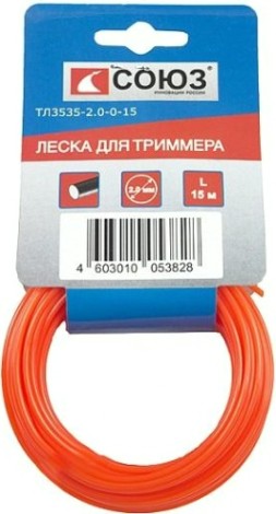 Леска триммерная СОЮЗ ТЛ3535-2.0-0-15 d=2.0 мм, l=15 м, круг, оранжевая