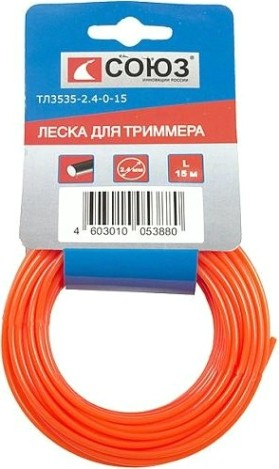 Леска триммерная СОЮЗ ТЛ3535-2.4-0-15 d=2.4 мм, l=15 м, круг, оранжевая