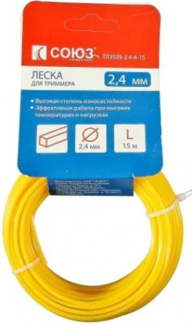 Леска триммерная СОЮЗ ТЛ3535-2.4-4-15 d=2.4 мм, l=15 м, квадрат, красная