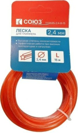 Леска триммерная СОЮЗ ТЛ3535-2.4-8-15 d=2.4 мм, l=15 м, звезда, желтая