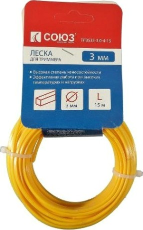 Леска триммерная СОЮЗ ТЛ3535-3.0-4-15 d=3.0 мм, l=15 м, квадрат, красный