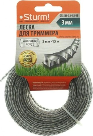 Леска триммерная Sturm 3.0 мм/15 м крученый квадрат армир. (GT3535-3.0-SA-15) [GT3535-3.0-SA-15]