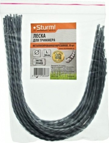 Леска триммерная Sturm 4.0 мм/0.3 м крученый квадрат металлизированная (GT3535-4.0-S-30) (30 шт.) [GT3535-4.0-S-30]