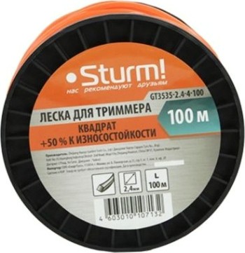 Леска триммерная Sturm GT3535-2.4-4-100 d=2.4мм/100м, квадрат Леска триммерная Sturm GT3535-2.4-4-100 d=2.4мм/100м, квадрат