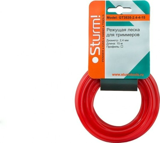Леска триммерная Sturm GT3535-2.4-4-15 квадрат, красный 2.4 мм/15 м Леска триммерная Sturm GT3535-2.4-4-15 квадрат, красный 2.4 мм/15 м