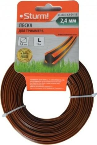 Леска триммерная Sturm GT3535-2.4-G4-15 усилен., квадрат, 2.4 мм/15 м
