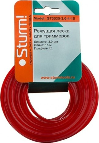 Леска триммерная Sturm GT3535-3.0-4-15 квадрат, красный, 3.0 мм/15 м