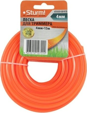 Леска триммерная Sturm GT3535-4.0-4-15 квадрат, оранж., 4.0 мм/15 м