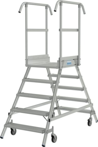 Лестница с платформой KRAUSE STABILO 5 ступеней, передвижная, двухсторонняя, ограждение 1,0 м [821218]