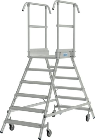 Лестница с платформой KRAUSE STABILO 6 ступеней, передвижная, двухсторонняя, ограждение 1,0 м [821225]