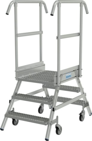 Лестница с платформой KRAUSE STABILO R13 3 перфорированных ступени, передвижная, двухсторонняя [821430]