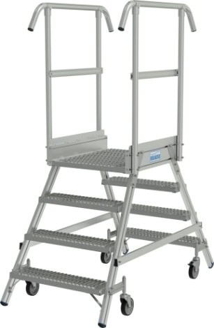 Лестница с платформой KRAUSE STABILO R13 4 перфорированных ступени, передвижная, двухсторонняя [821447]