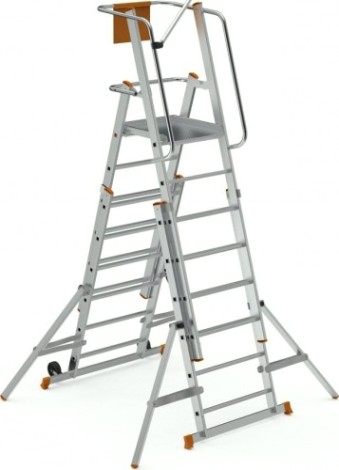 Лестница с платформой Sarayli 2x6 двухсторонняя, складная, на колесах [8105-C]